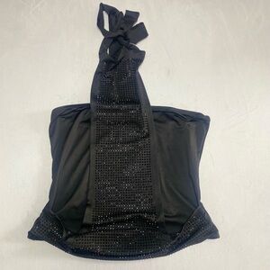 Black Halter Top with Rhinestone Detail